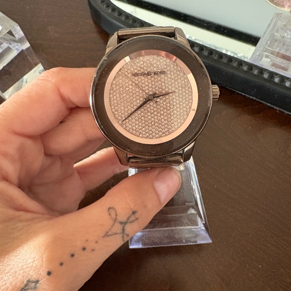 Michael Kors Bronze Chocolate Brown Watch with rhinestone rose Gold face
